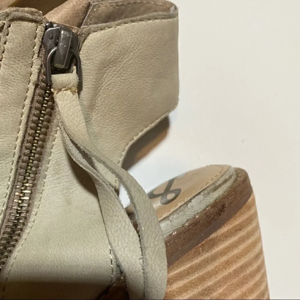 Sam Edelman Cooper Beige Zip Up Open Toe Booties